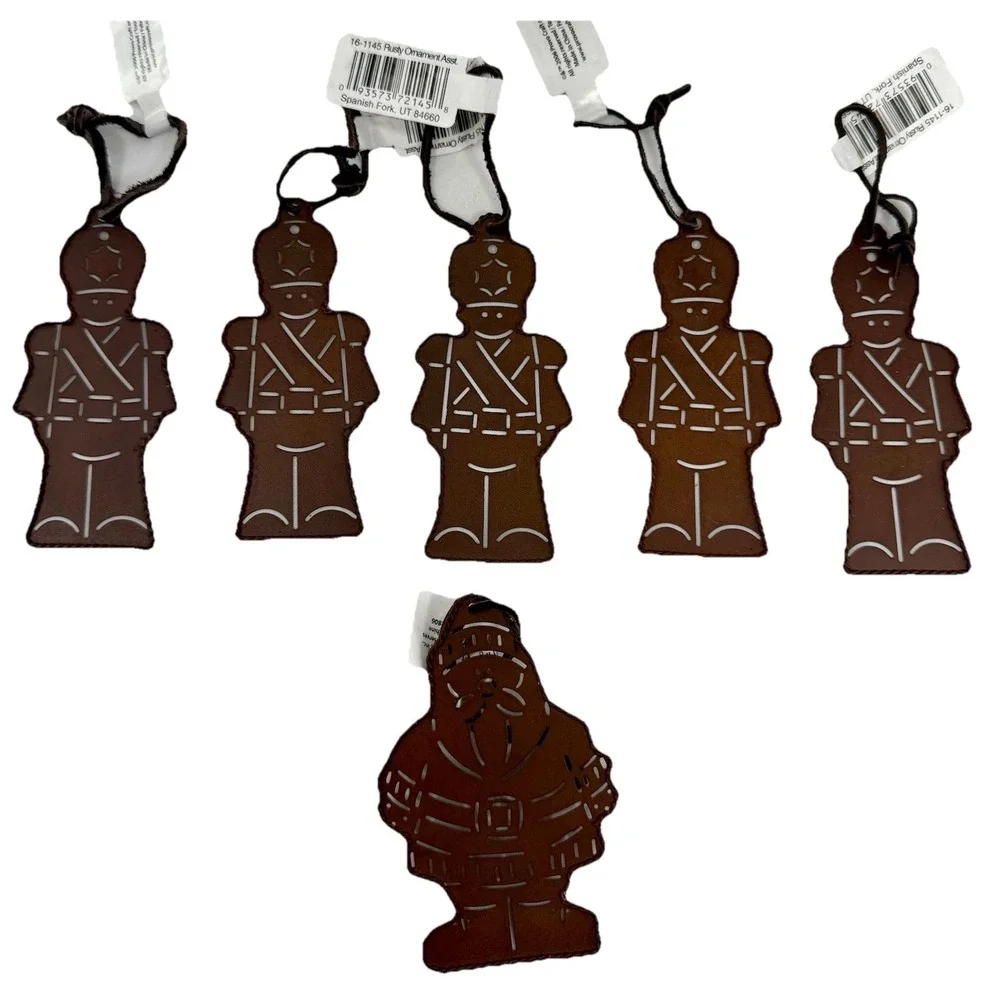 Lot (6) 2006 Provo Craft Rustic Metal Christmas Ornaments Soldiers &‎ Santa NWT